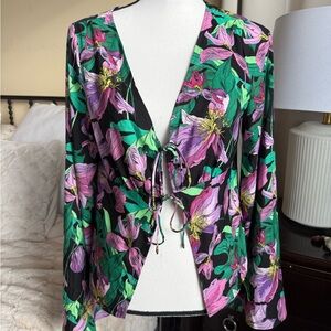 Express Pink and Green Floral Tie Front Blouse